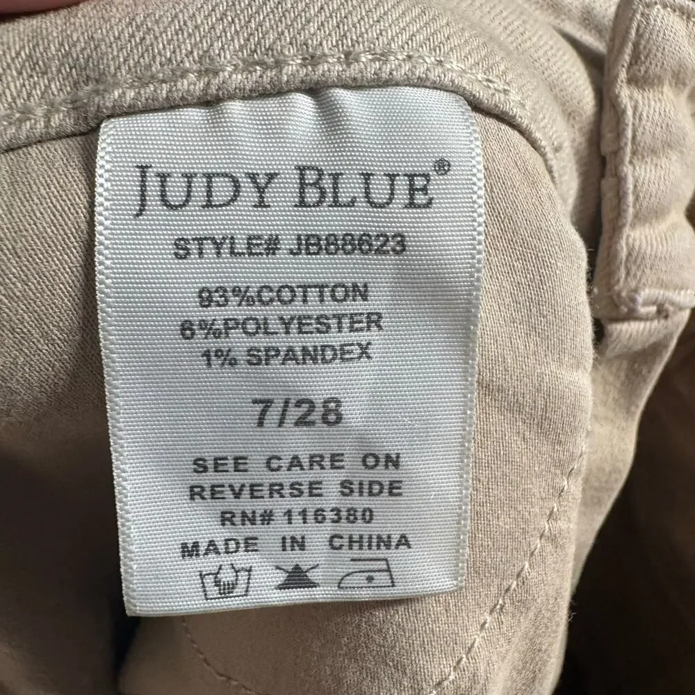 Judy Blue Garment Dyed Tummy Control Jean Pants Women 7/28 Tan Flare Leg‎ Boho